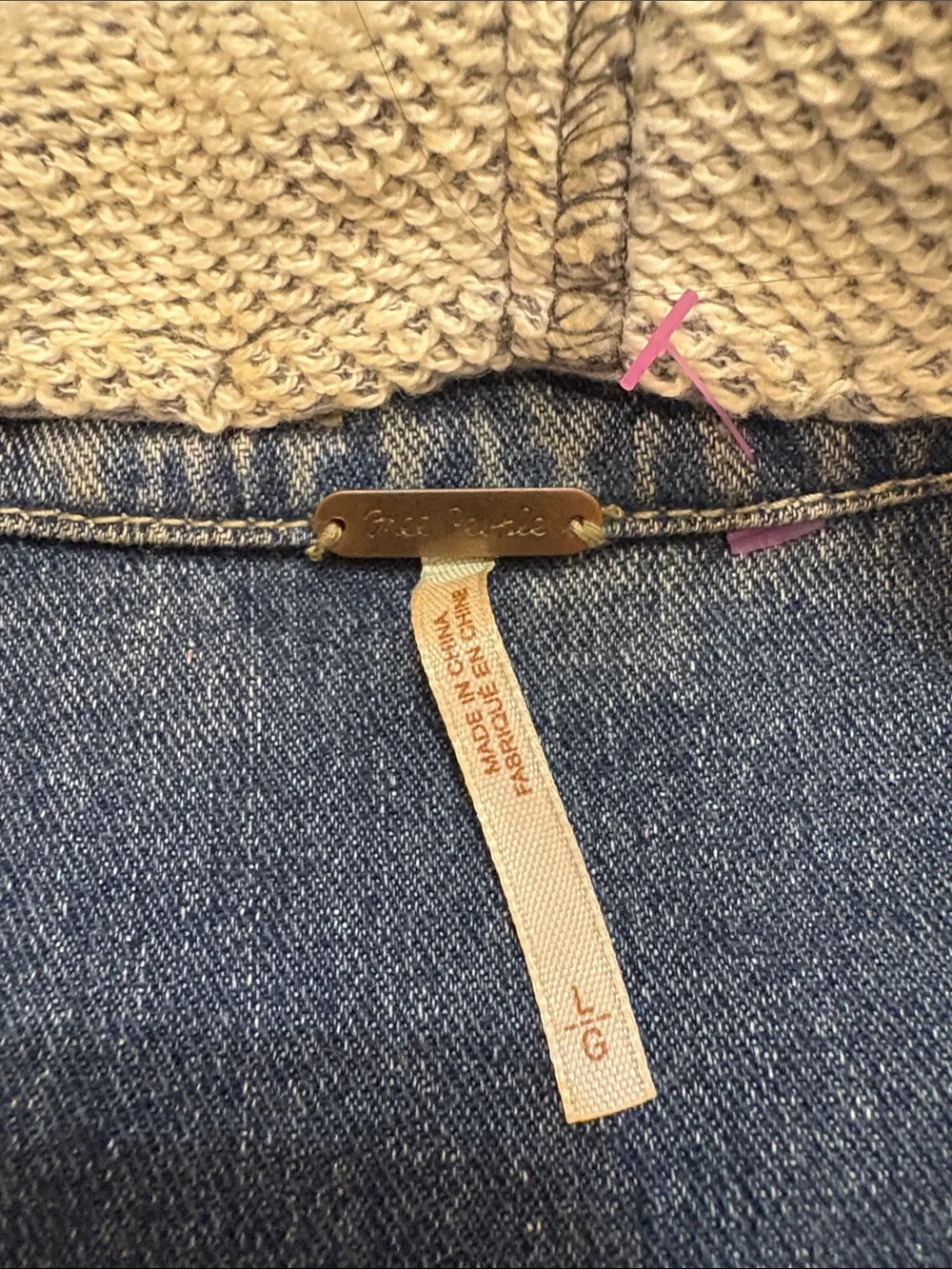Anthropologie  Mixed Media Denim Jacket SZ Large  Button Front Detachable Hoodie